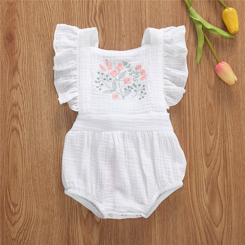 

Summer Baby Girls Rompers Newborn Baby Clothes Toddler Ruffles Sleeveless Embroidery Cotton Linen Romper Jumpsuits One-Pieces, Green