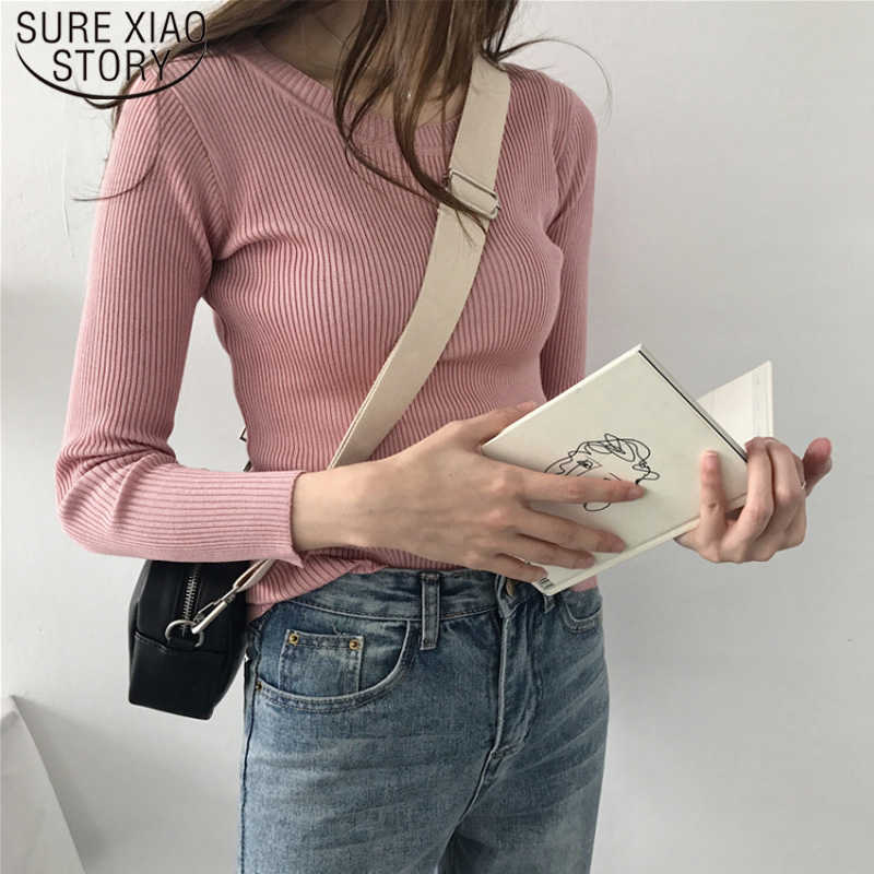 

Casual Autumn Winter Slim Pink Knitted Sweater Women Clothes Black Pullover Tops White Thin Sweaters Pull Femme 6821 50 210527, Yellow