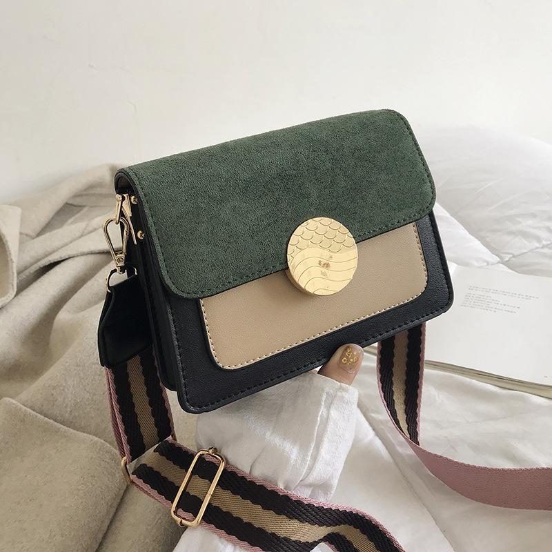 

New Korean one shoulder straddle women's bag contrast color frosting temperament casual small square bag luxury women's handbag, Black