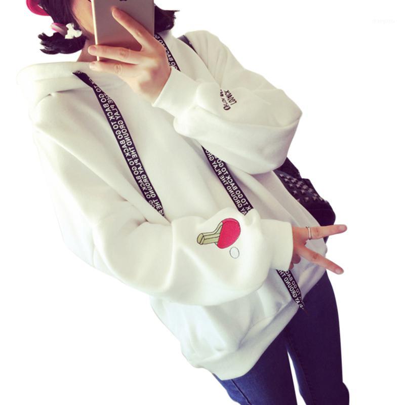 

Harajuku Hooded Hoodies Women Embroidery Drawstring Pink Girl Sweatshirts Fashion Sweet Pullovers Moletom White/Black Z4