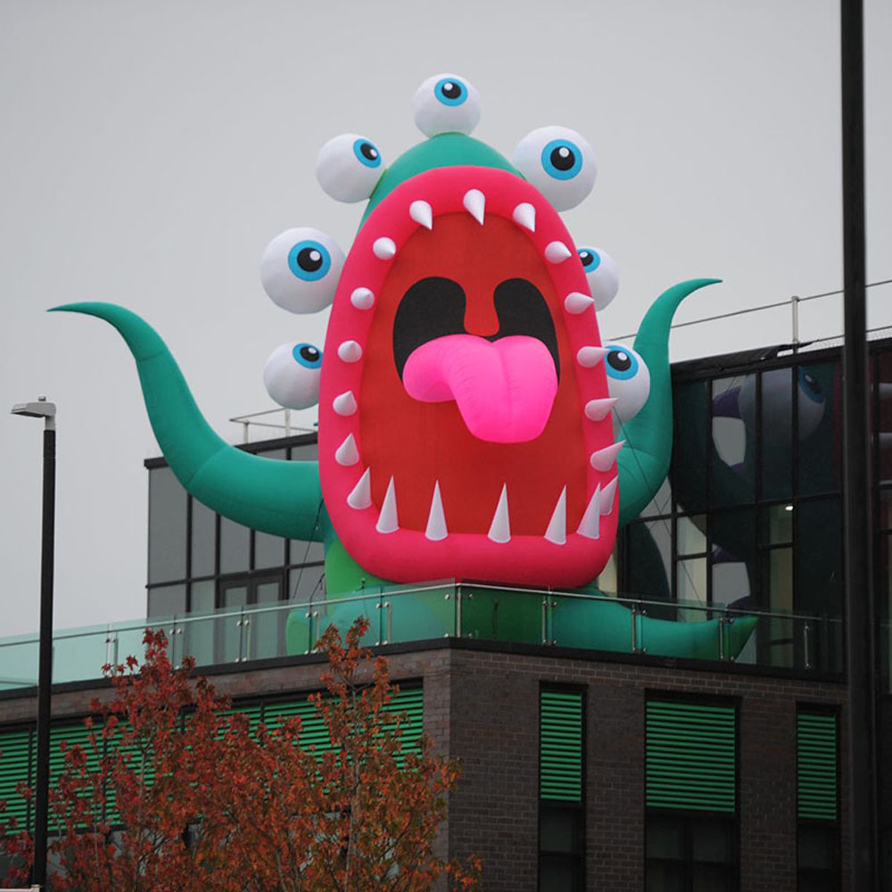 Street Art Halloween Party Inflatable Monster Eye With Red Tongue For Roof Top Festival Decoration-image-723277320