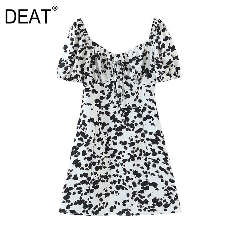 

Temperament Women Loose Short Sleeve High Waist Square Collar Printing Mini Dress Fashion Summer 13C281 210525, As shown