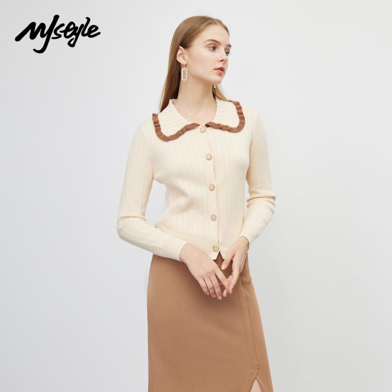 

Women's Knits & Tees MJstyle 2021 Winter Girls Womens Vintage Warm Soft Doll Ruffles Collar Knit Sweater Button Up Sueter De Mujer 721190057, White