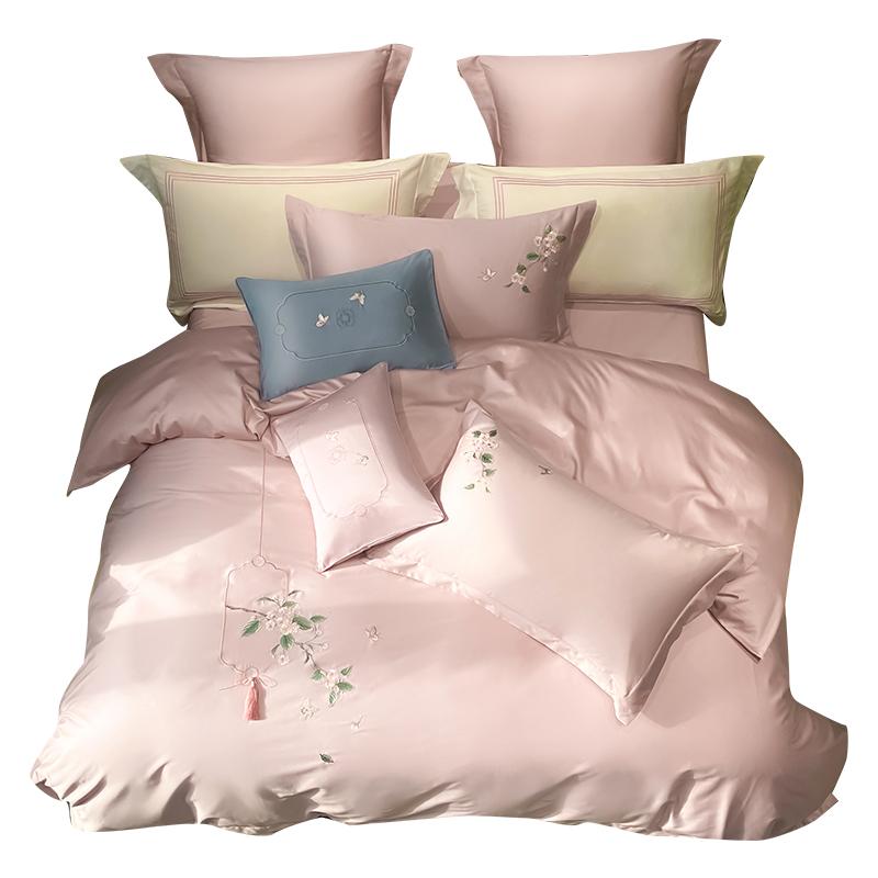 

Bedding Sets Caiyitang Comforter King  Size Satin Set Flower Plant Embroidery Bed Sheet Luxurious Concise Style Blue Duvet Cover