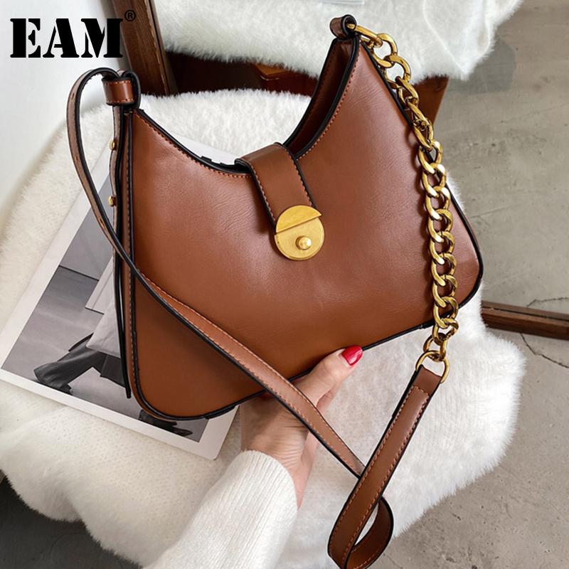 

[EAM] Women New Small Brief Metal Chains PU Leather Flap Personality All-match Crossbody Shoulder Bag Fashion Tide 2021 18A1812, Black