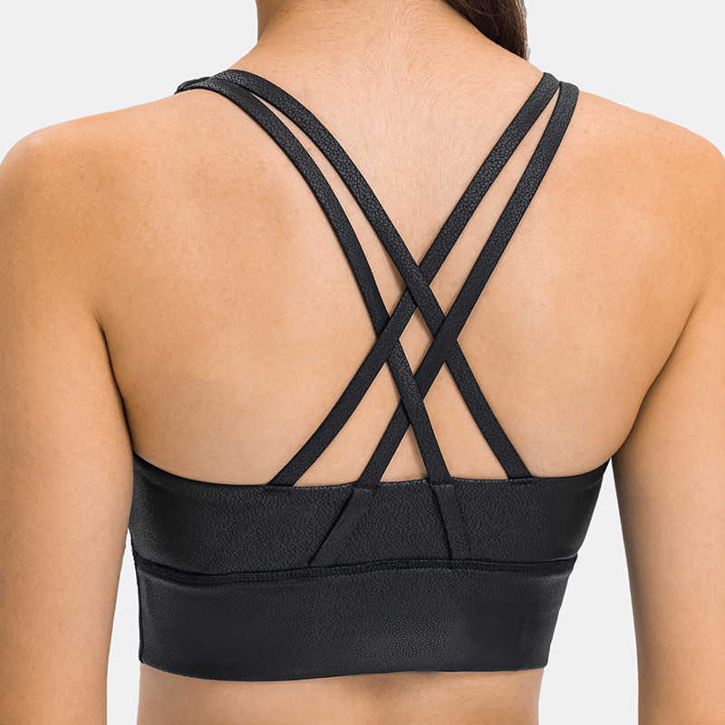 

Lu01 Leather Sports Bra Women Camis Tank Tops Cross Back Fitness Running Underwear Gym Clothes Workout Casual Vest, Black