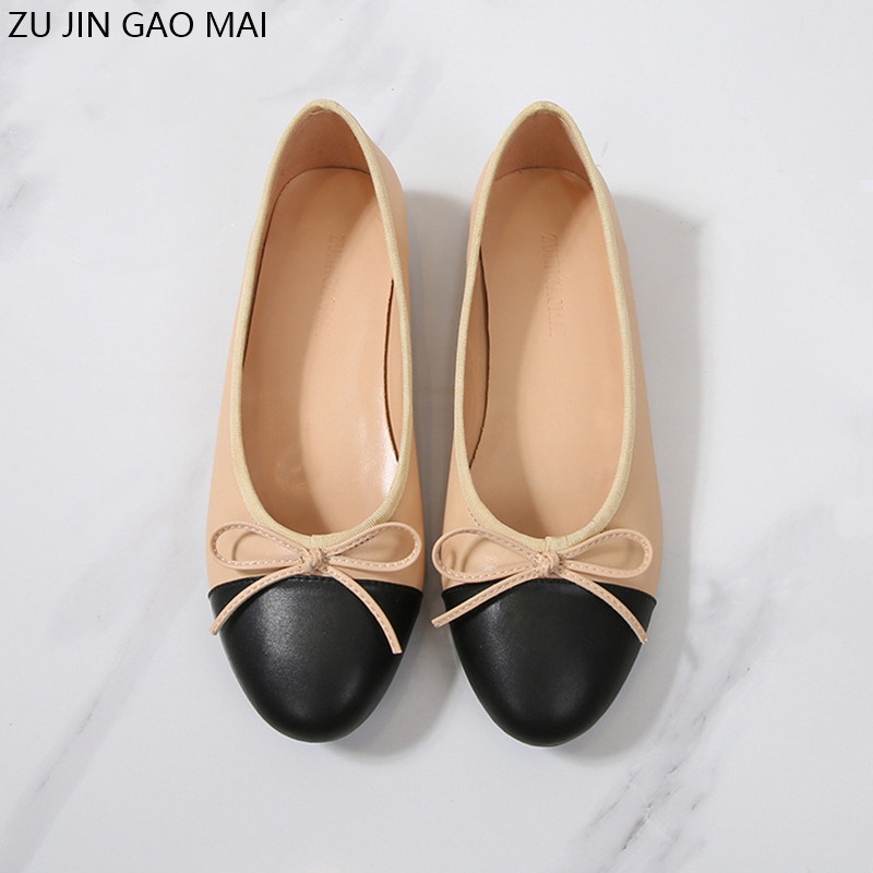 

Ballet Bow Shoes Woman Basic Pumps 2021 Fashion Two Color Splicing Bow Ballet Work Shoes Classic Tweed Cloth Women Shoes Pump 210225, Pink