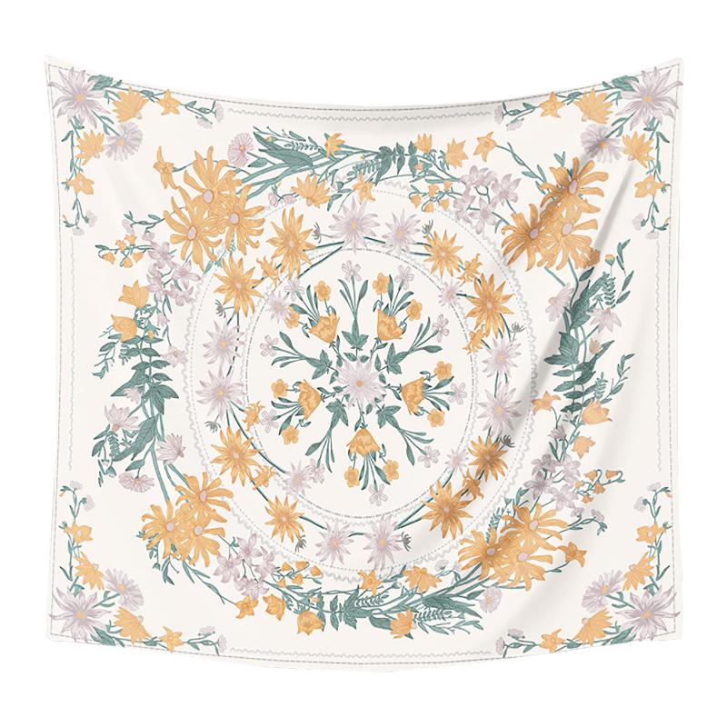 

Tapestries Floral Tapestry Ornament Office Sketched Flower Plant Home Decor Handmade Tablecloth Bedroom Wall Hanging Folding Gift Rectangle