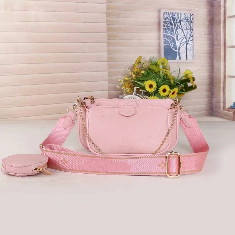 

Fashion Favorite multi pochette accessories Handbags designer bags L flower pattern PU leather style gril purses shoulder crossbody bag pink black blue, Red