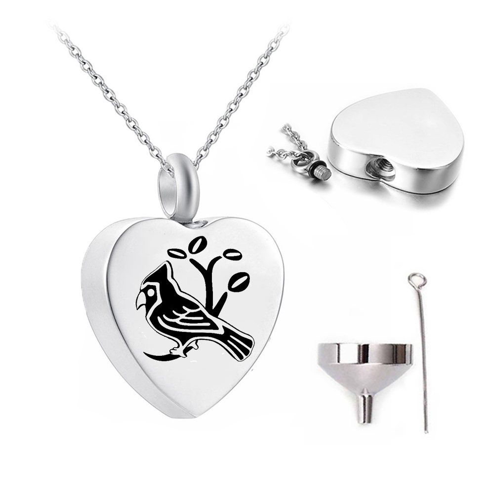 

Wholesale stainless steel heart-shaped bird urn necklace cremation jewelry funeral keepsake