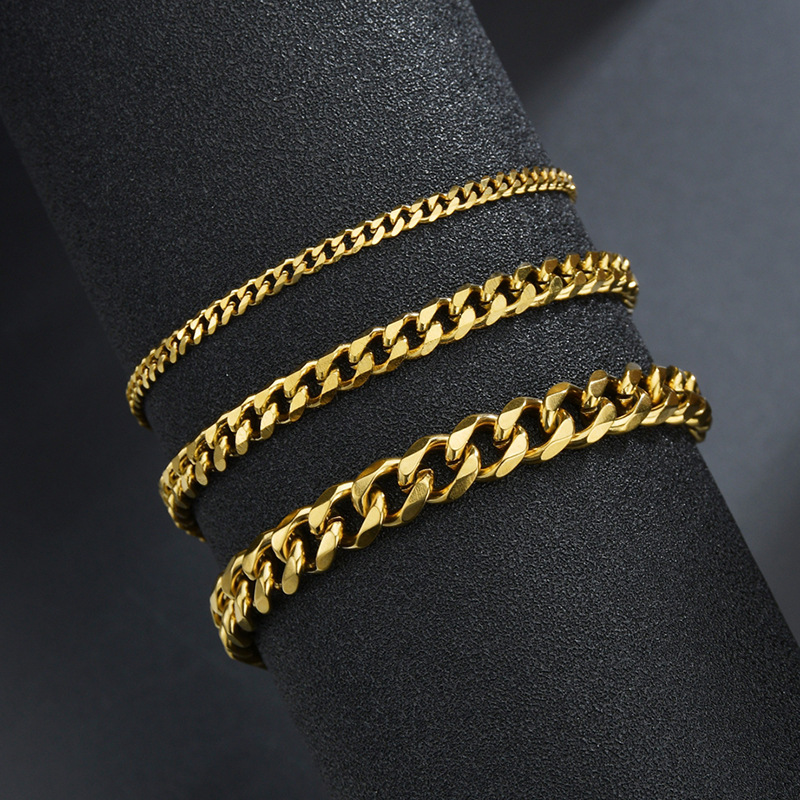 

New Fashion Stainless Steel Cuban Link Chain Bracelet Gold Silver Black Plated Jewelry for Men and Women