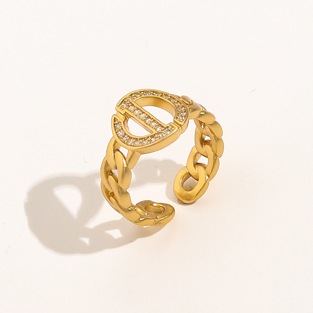

14color Luxury Brand Designer Double Letters Ring 18K Gold Plated Copper Stainless Steel Fashion Women Men Wedding Party Crystal Jewelry Gif, Golden;silver