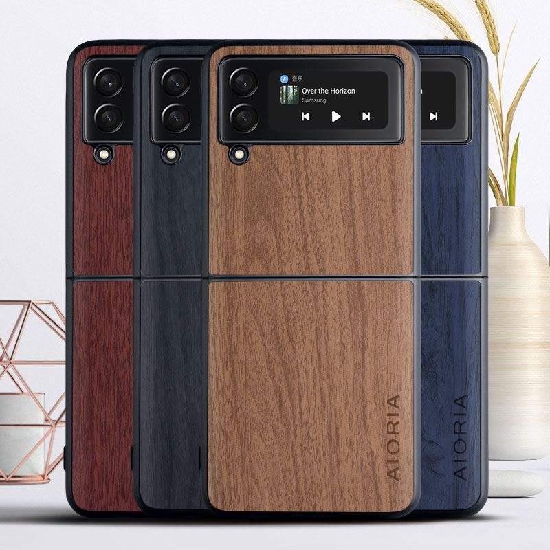 

WoodLike cases for Samsung Galaxy Z Flip3 5G Flip 3 Hard PC& wood PU leather skin covers coque fundas, Black