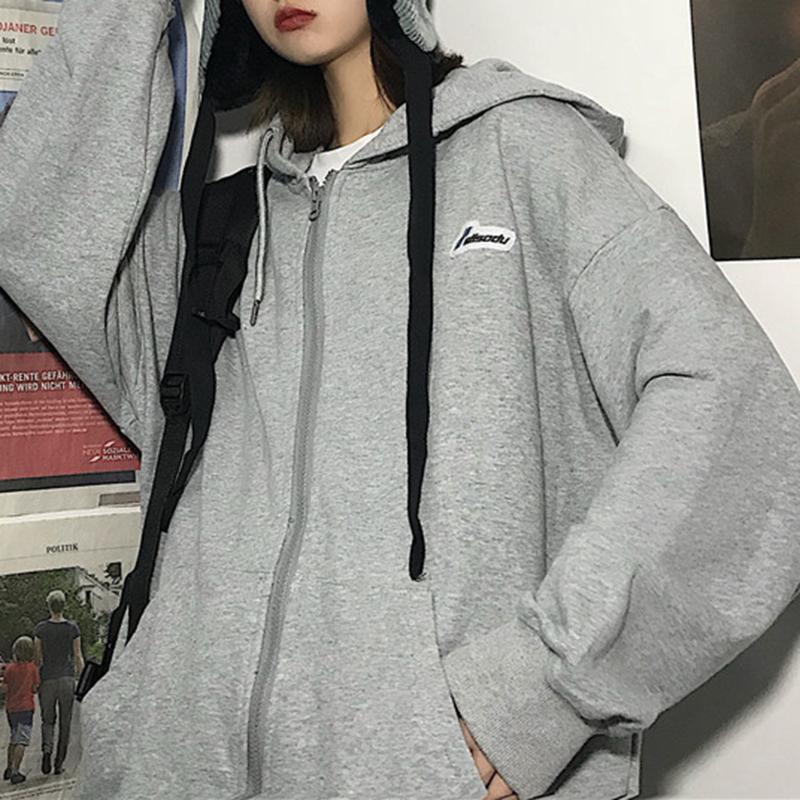 

Women's Jackets Streetwear Hooded Cardigan Womens Harajuku Soild Color Long Sleeve Zipper Sweatshirt Oversize Vintage Loose Pullover Tops, Black;brown