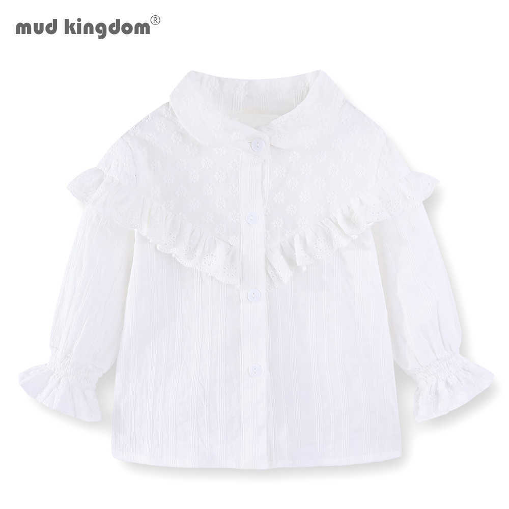 

Mudkingdom Girls Shirts Lapel Lace Flared Long Sleeves Solid Ruffle Spring Fashion Blouses Casual Kids Clothes 210615, Bow