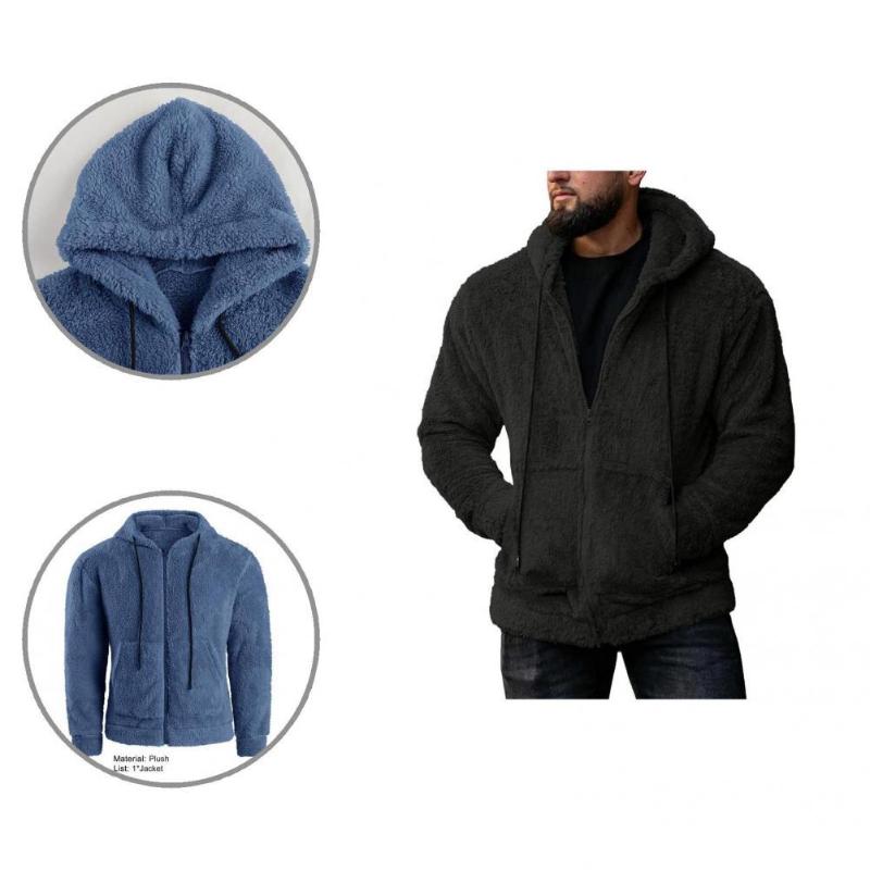 

Men's Jackets Hat Plush Fluffy Winter Coat For Work Men, Black;brown