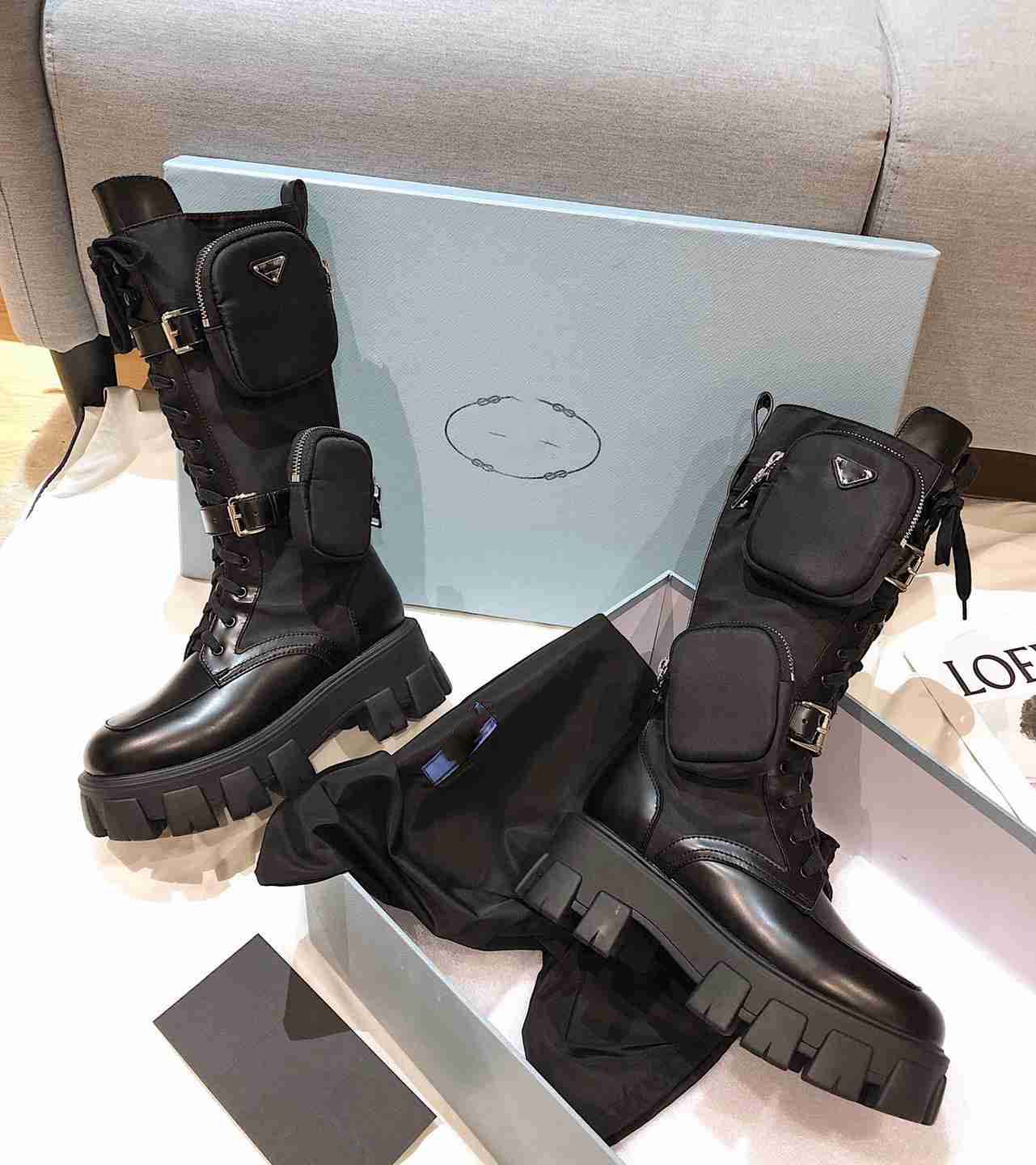 

Women Designers Rois Boots Ankle Nylon Combat Boot and Martin Boots Designers winter Martin ankle nylon bouch attached ankle with box