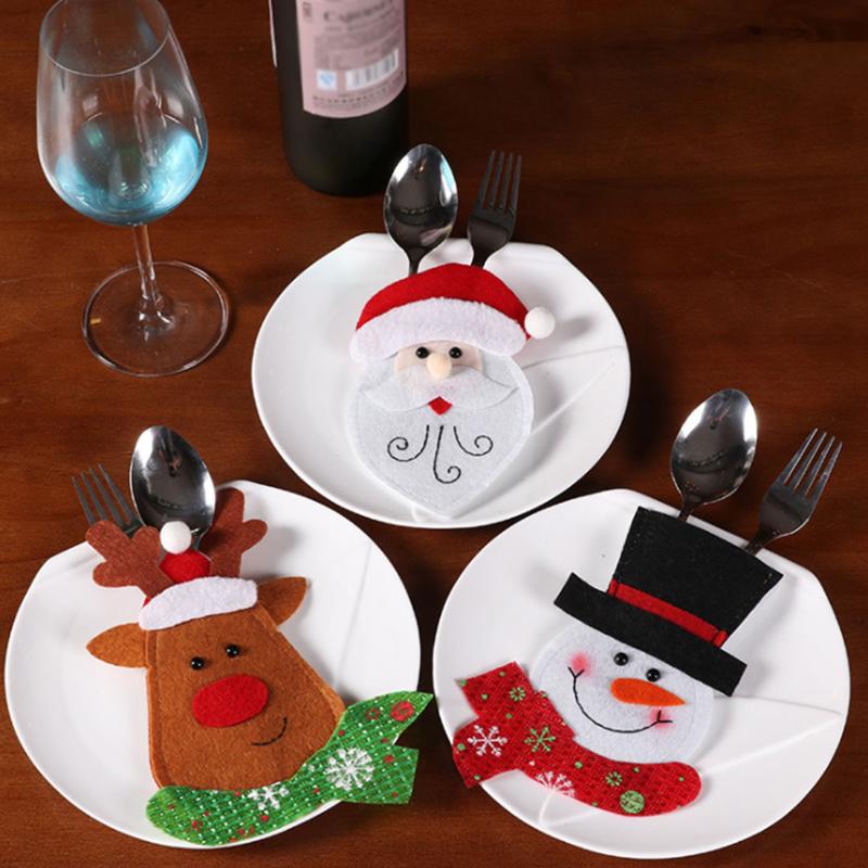 

Christmas Decorations Table Decoration Cutlery Sets Xmas Decor Lovely Snowman Kitchen Tableware Holder Pocket Dinner Bag Party