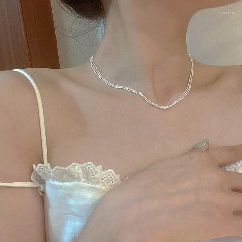 

Chains Multilayer Overlapping Necklace Round Bead Chain Korean Simple Temperament Sparkling Neck Clavicle Women