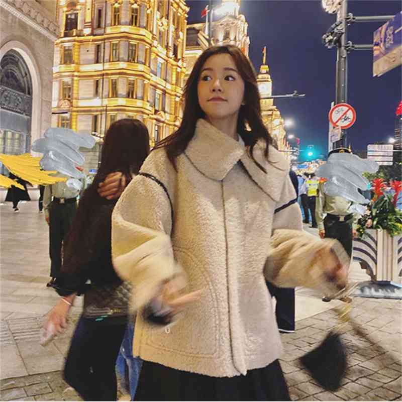 

women's jackets cheriz lamb wool coat female winter short small retro thick camel fur korean fashion personality one qk9c, Black;brown