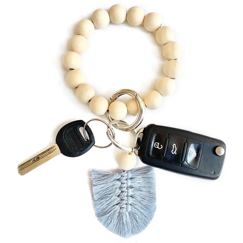 

Keychains Wooden Beads Bangle Macrame Tassel Charms BOHO Handmade Wood Beaded Bracelets Key Rings
