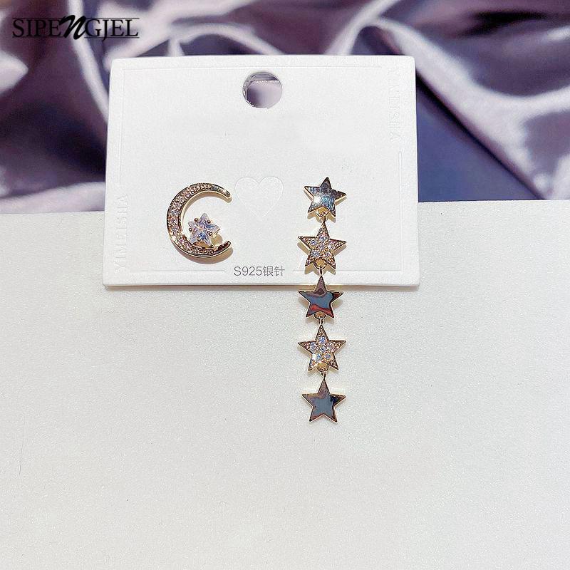 

Dangle & Chandelier Trendy Cubic Zirconia Star Moon Earrings Geometric Long Chain Tassel Stud For Women Jewelry Gift 2021
