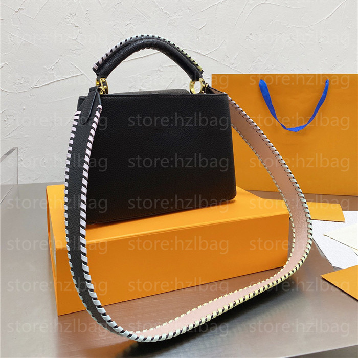 

Capucines BB handbag braided Handle Cross Body Bag rainbow-color leather flap inside or outside Luxurys designers Bags, Color 01