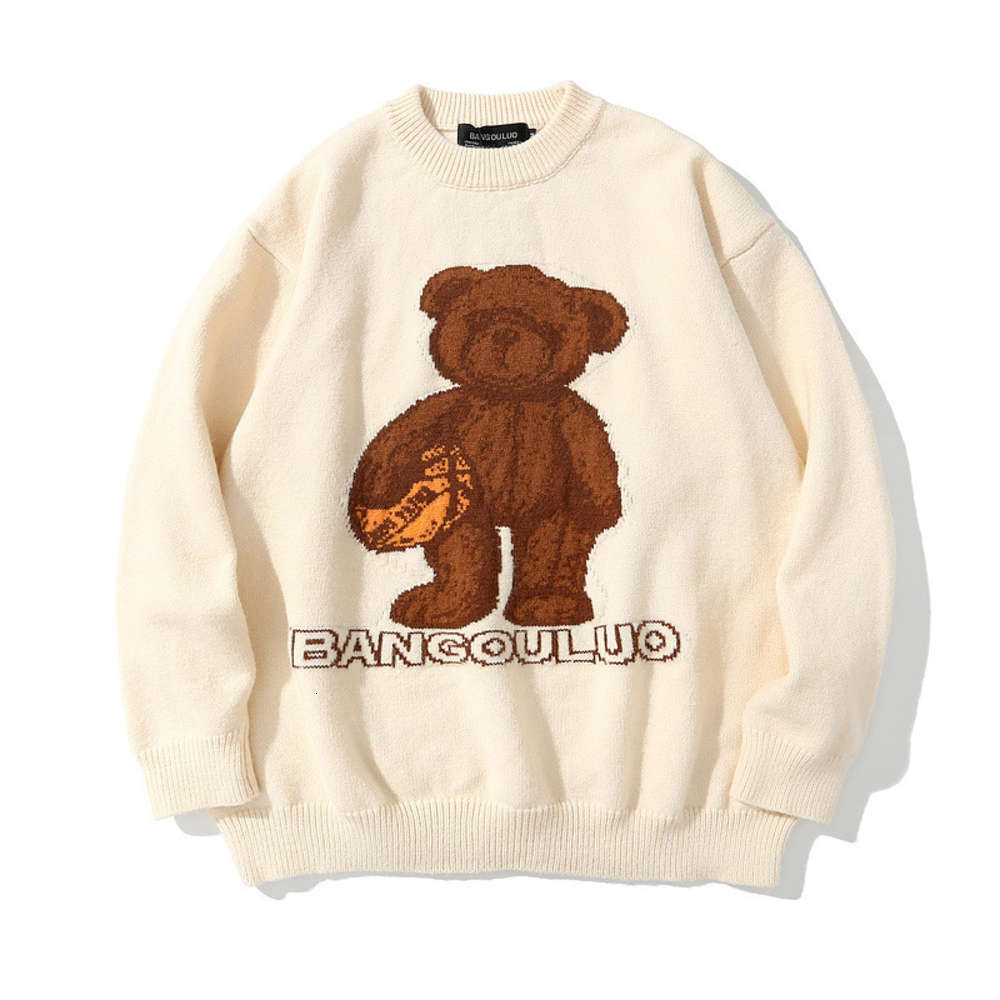 

Autumn and winter 2020 couple's knitwear loose trend cartoon crew neck sweater men's coat, White;black