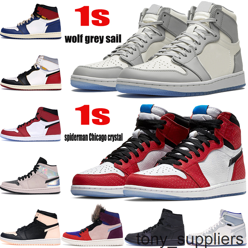 

Top wolf grey sail 1 1s jumpman basketball shoes union Los Angeles Black Toe gym red black white aleali may men women Sneakers, Box