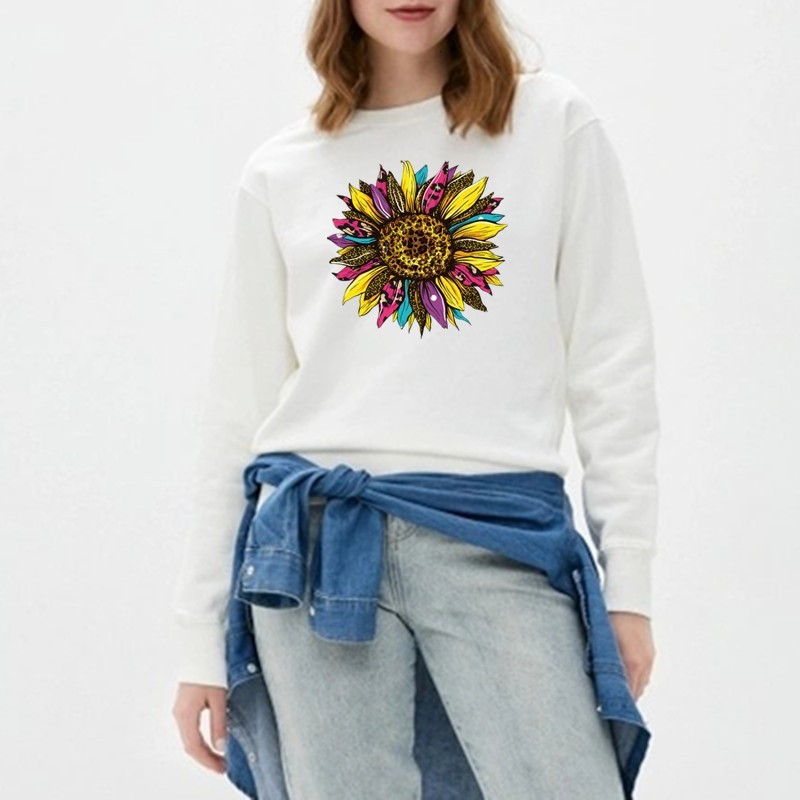 

2021 Sun Flower Print Cropped Sweatshirt Women Sexy Hot Girls Long Sleeve Pullovers Autumn New Casual Strretwear Cotton Tops 3q95, Style5