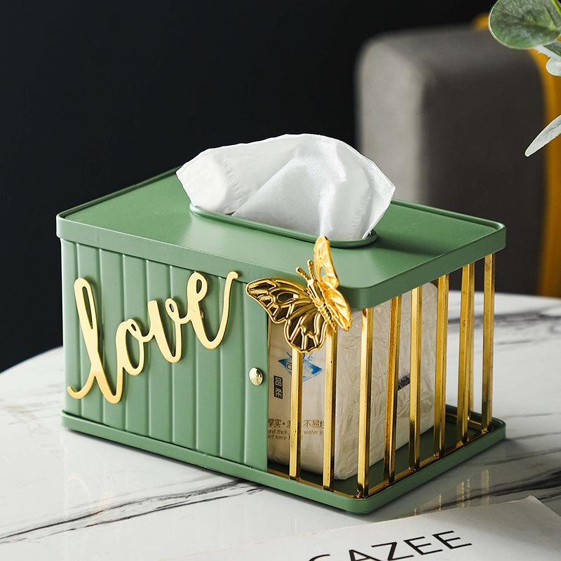 

Modern luxury European luxury iron tissue box sample room table with butterfly decoration storage carton ornaments