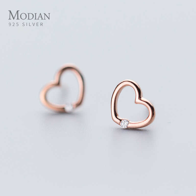 

100% 925 Sterling Silver Rose Gold Color Hearts Clear CZ Stud Earrings for Women Fashion Wedding Jewelry Bijoux 210707