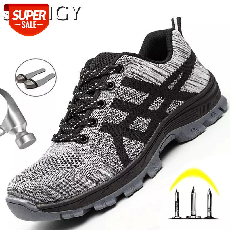 

Winter Lace-Up Men's Safety Shoes Mesh Breathable Solid Color Work Men's Shoes 2020 New Running Puncture-Proof Ankle Boots #SS7f