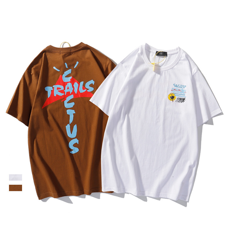 

High Street Fashion Travis Scott Cactus Trails Running Around Short Sleeve Men's Round Neck Cotton T-shirt, White;black