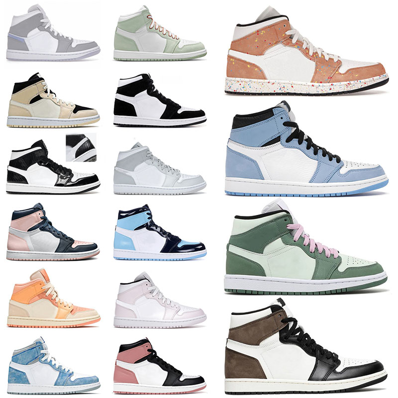 

Basketball Shoes High Quality Mens Womens Jumpman 1 1s University Blue UNC Brushstroke Dutch Green Mid Carbon Fiber Pink Designer Sports Sneakers Trainers, 36-46 mid carbon fiber