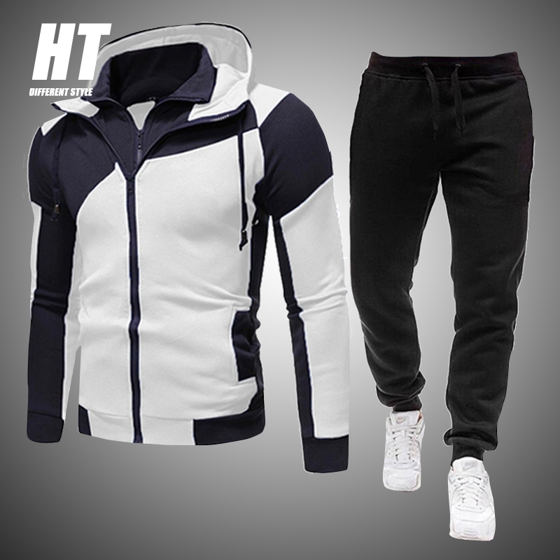 

Men's Tracksuits Patchwork Brand Sportswear 2 Piece Sets+Pants Zipper Hooded Sweatshirt Male Streetswear Casual Jackets 210603, Bsdzw20-zk33gray