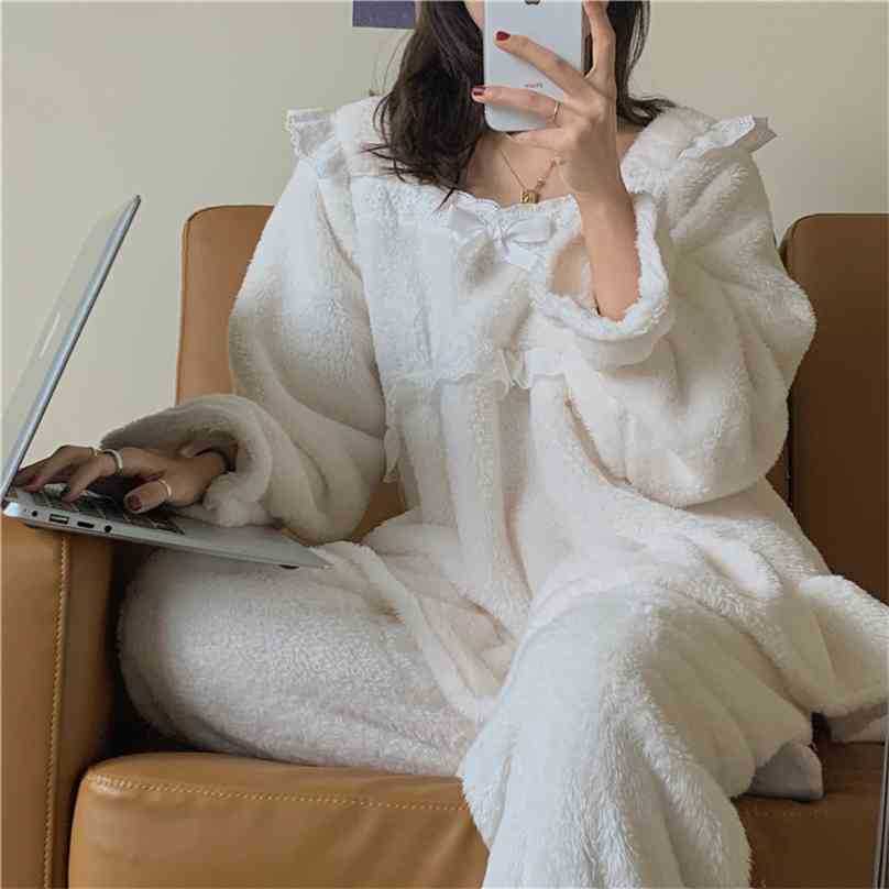 

Homewear Velvet Soft High Quality Girls Nightwear Stylish Loose Sweet Vintage All Match Pajamas 210525, Photo color