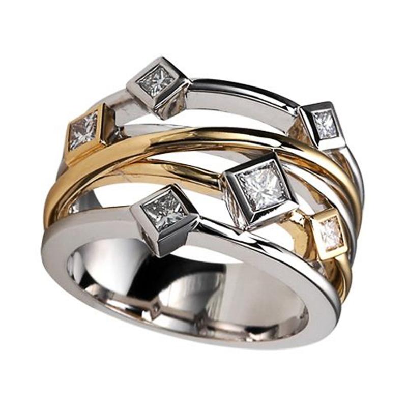 

Cluster Rings Huitan Geometric Shaped Women Finger For Wedding Party Hollow Out Design Cross Statement Accessories Female Jewelry, Golden;silver