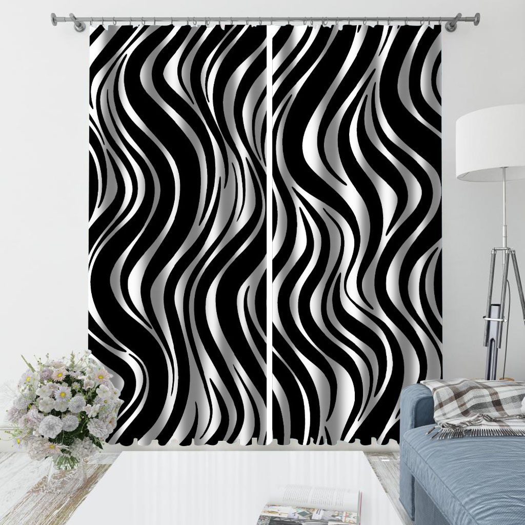 

European Curtains Photo Painted 3D Curtain Living room black waves curtains modern living room curtains