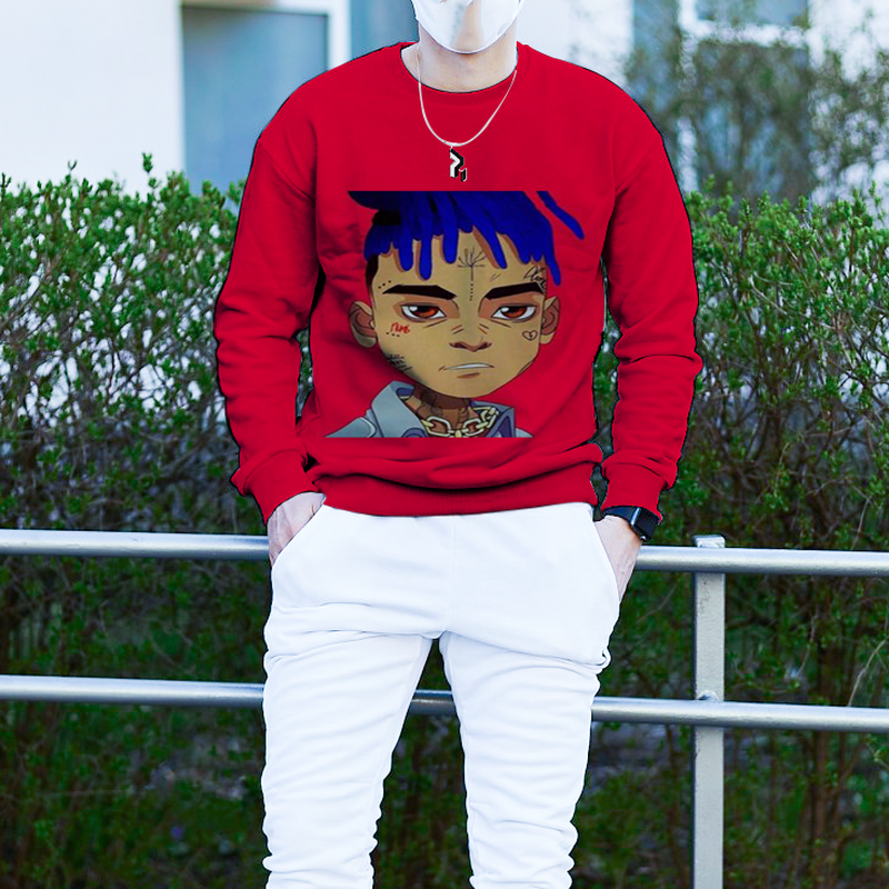 

Autumn/winter couple sweater personality printing big head boy pattern casual party style punk top goth round neck high quality hooded sweater, Black