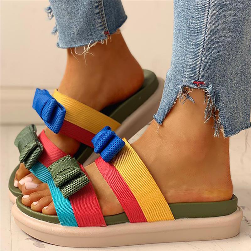 

Ladies Summer Patchwork Mixed Color Sandals Shoes Butterfly Knot Outdoor Slippers Platforms Sandalias Mujer 2021, Black