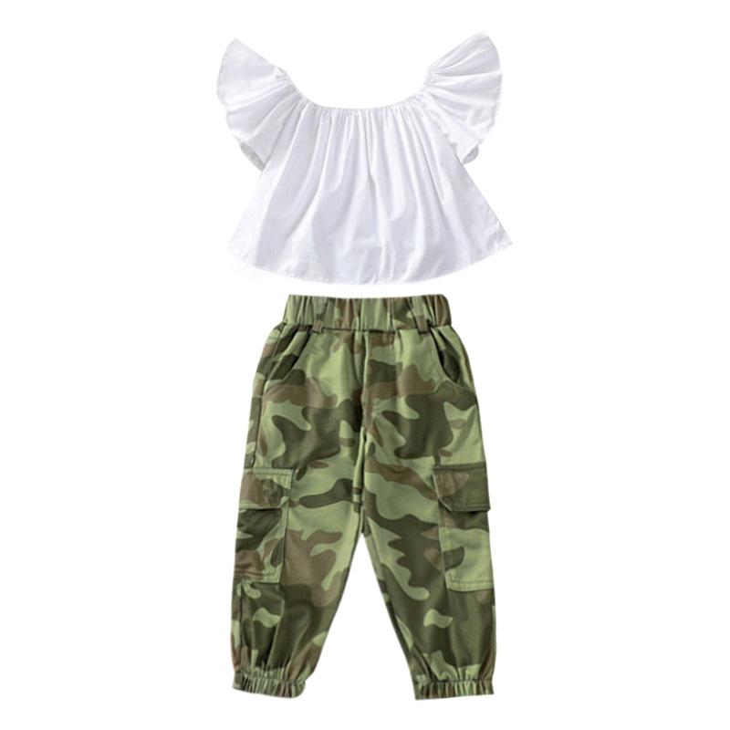 

Clothing Sets FOCUSNORM 1-6Y Summer Fashion Kids Girls Clothes 2pcs Off Shoulder Ruffles Short Sleeve T Shirts Camouflage Pants, As pic