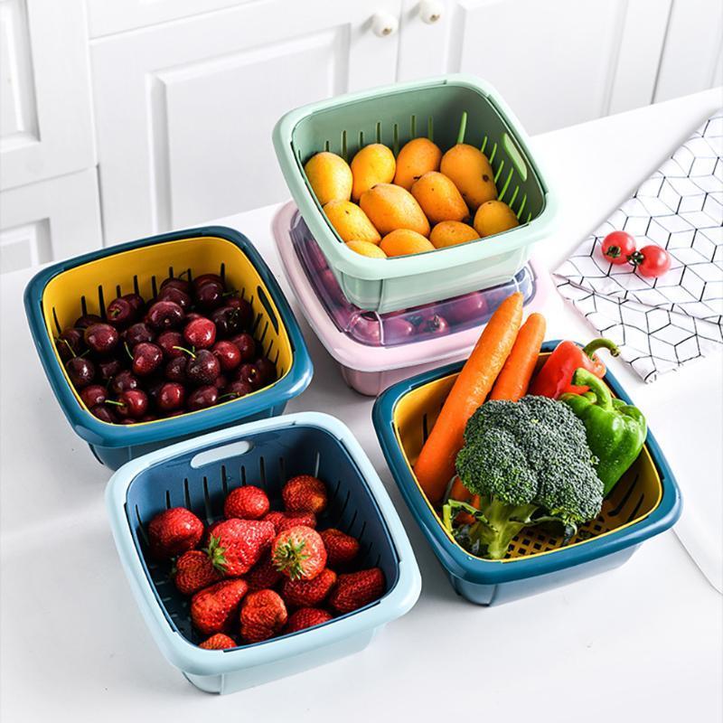 

Storage Bottles & Jars 1pc Double Drain Basket Washing Kitchen Refrigerator Strainer Vegetable Fruit Dry Double-Layer Sink Filter Shelf
