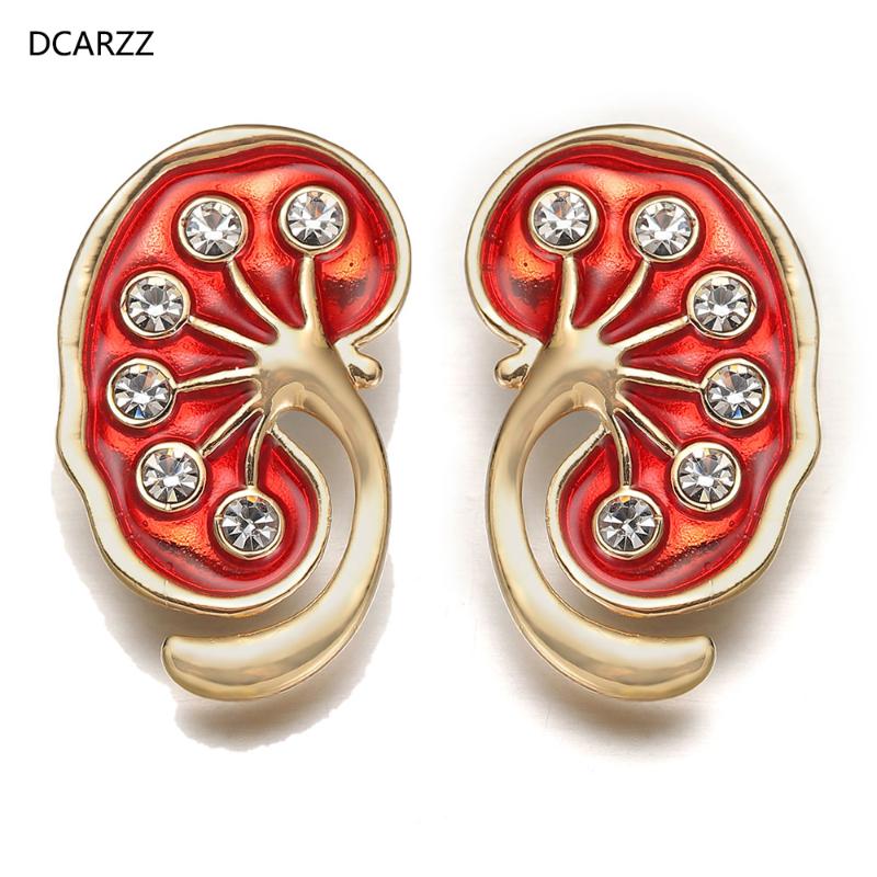 

Pins, Brooches DCARZZ Kidney Pin Gift Doctors Gold Color Pins Crystal Trendy Jewellery Red Enamel Women Accessories
