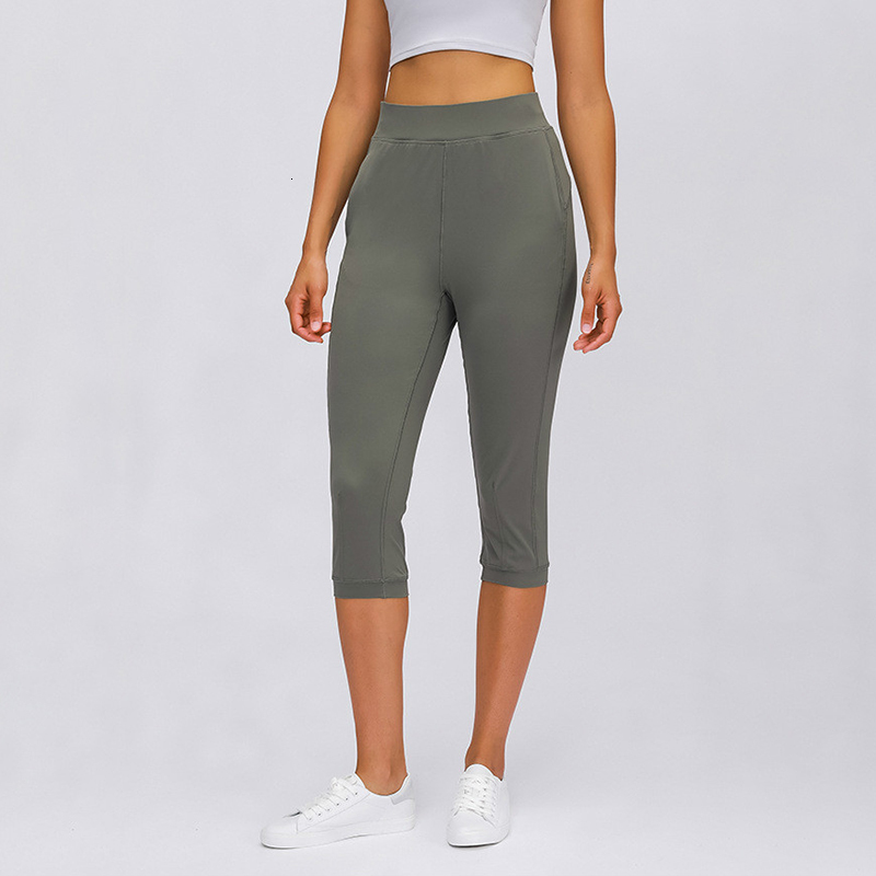 

2021 Home Sport Fitness Yoga Capri Joggers Women High Waist Elastic Training Gymnasium Pants Cut with Pocket Mm42, Pure blue black.