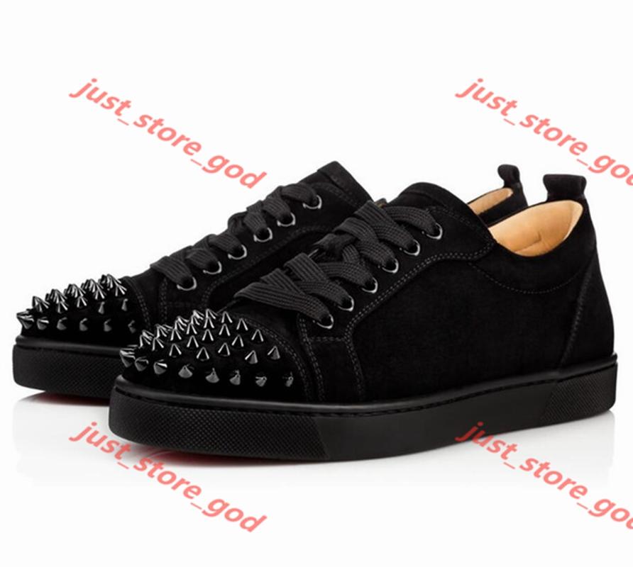 

Brand-new Low top Junior Spikes Red Bottom Sneakers Shoes Graffiti Patent Leather Round-toe lin456 High Quality Outdoor Studs Wedding Party, Black;red