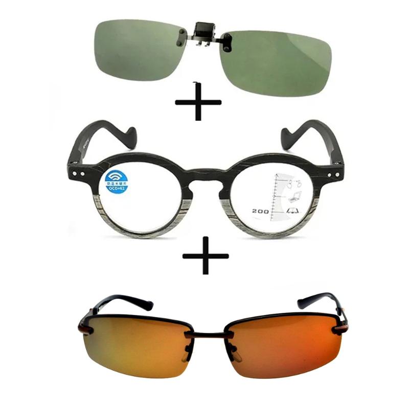 

Sunglasses 3Pcs!!! Progressive Multifocal Near And Far Reading Glasses For Men Women + Polarized Pillot Clip