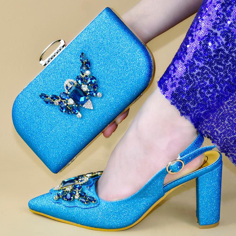 

Dress Shoes Arrival African Wedding And Bag Set Sky Blue Italian With Matching Bags Nigerian Women Party