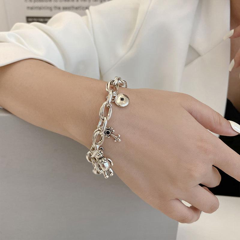 

Link Bracelets 925 Sterling Silver Handmade Little Key Lock Pendent Charm For Women Wedding Luxury JewelryLink Chain