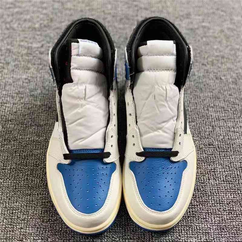 

Authentic 1 Travis Scotts Fragment Retro High Low Men Dress Shoes 1s SP TS Cactus Jack Military Blue Sport Sneakers Trainers With Box